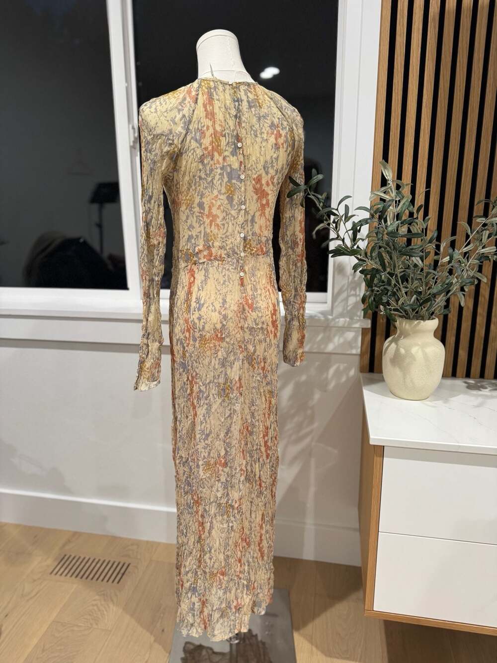 Free People Women's Floral Crinkled Mesh Long-Sleeve Maxi Dress  Button-Back - Picture 2 of 11